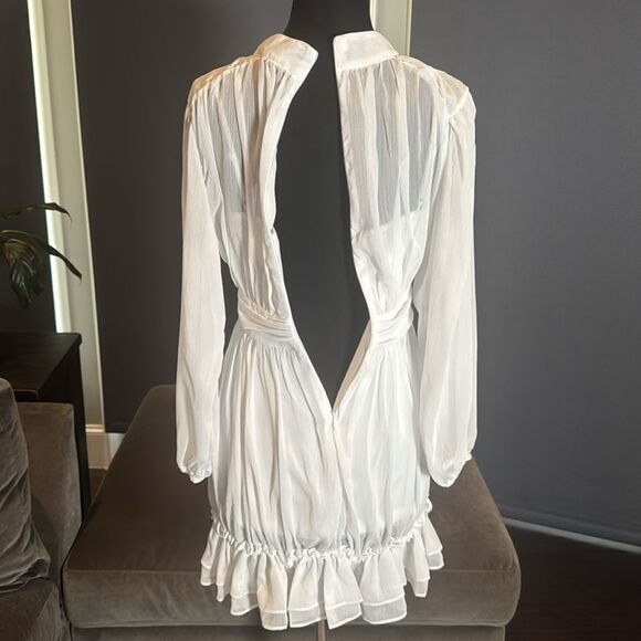 Women’s White Chiffon Long Sleeve Dress Halter Neck Ruffle Hem Size M - Picture 7 of 14